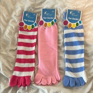Striped Toe Socks for Kids - Pink, Blue, and Red